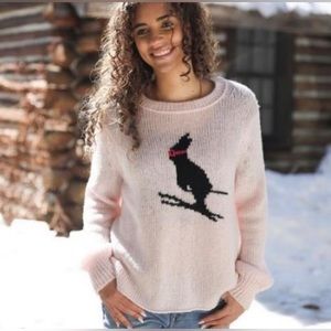 Wooden Ships Pink Sweater with Black Dog Design
